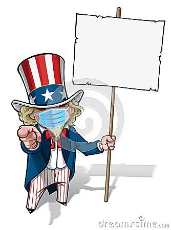 Uncle Sam `I Want You` Placard - Surgical Mask Vector Illustration